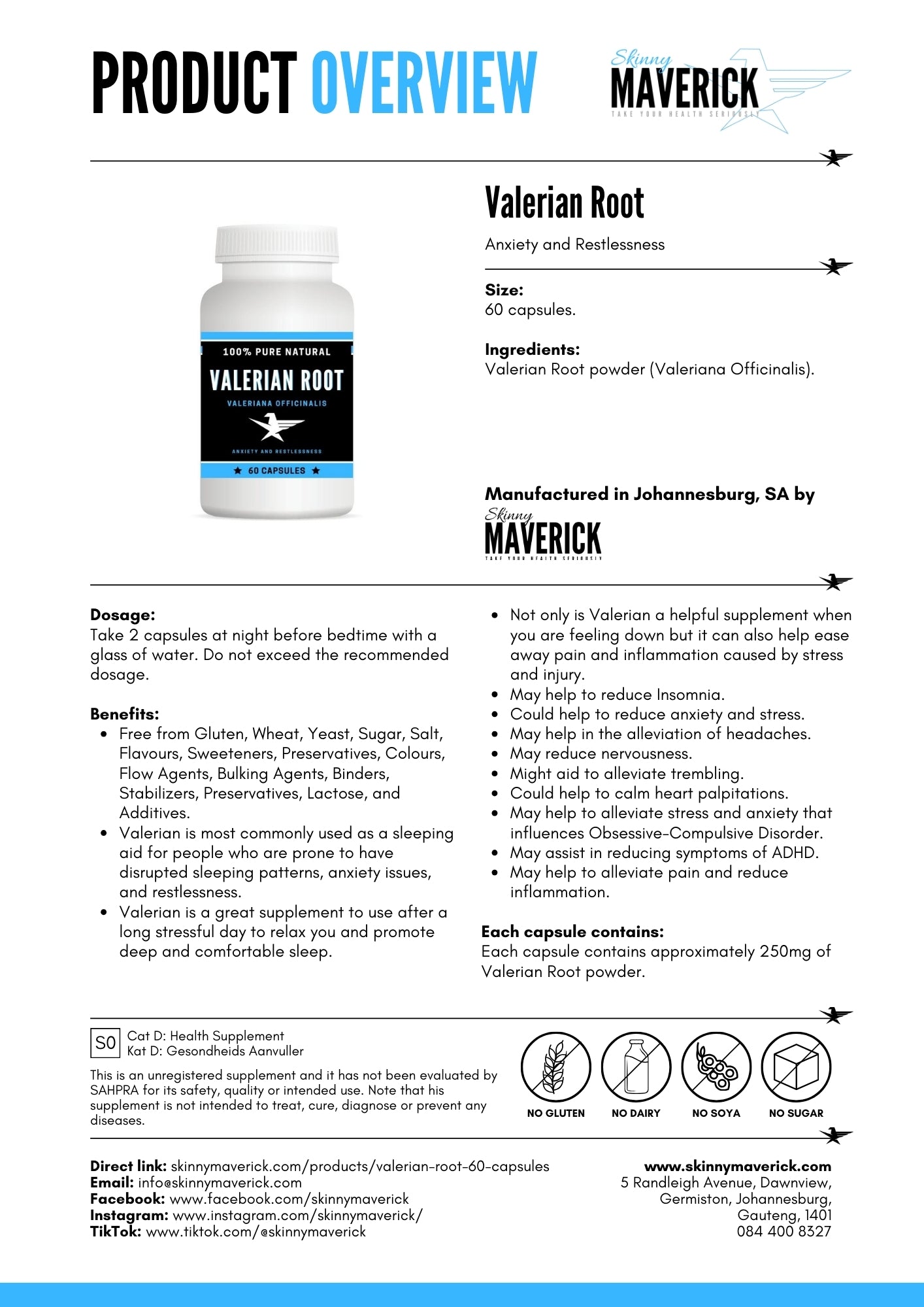 Valerian Root - 60 Capsules | Natures aid for Anxiety and Restlessness